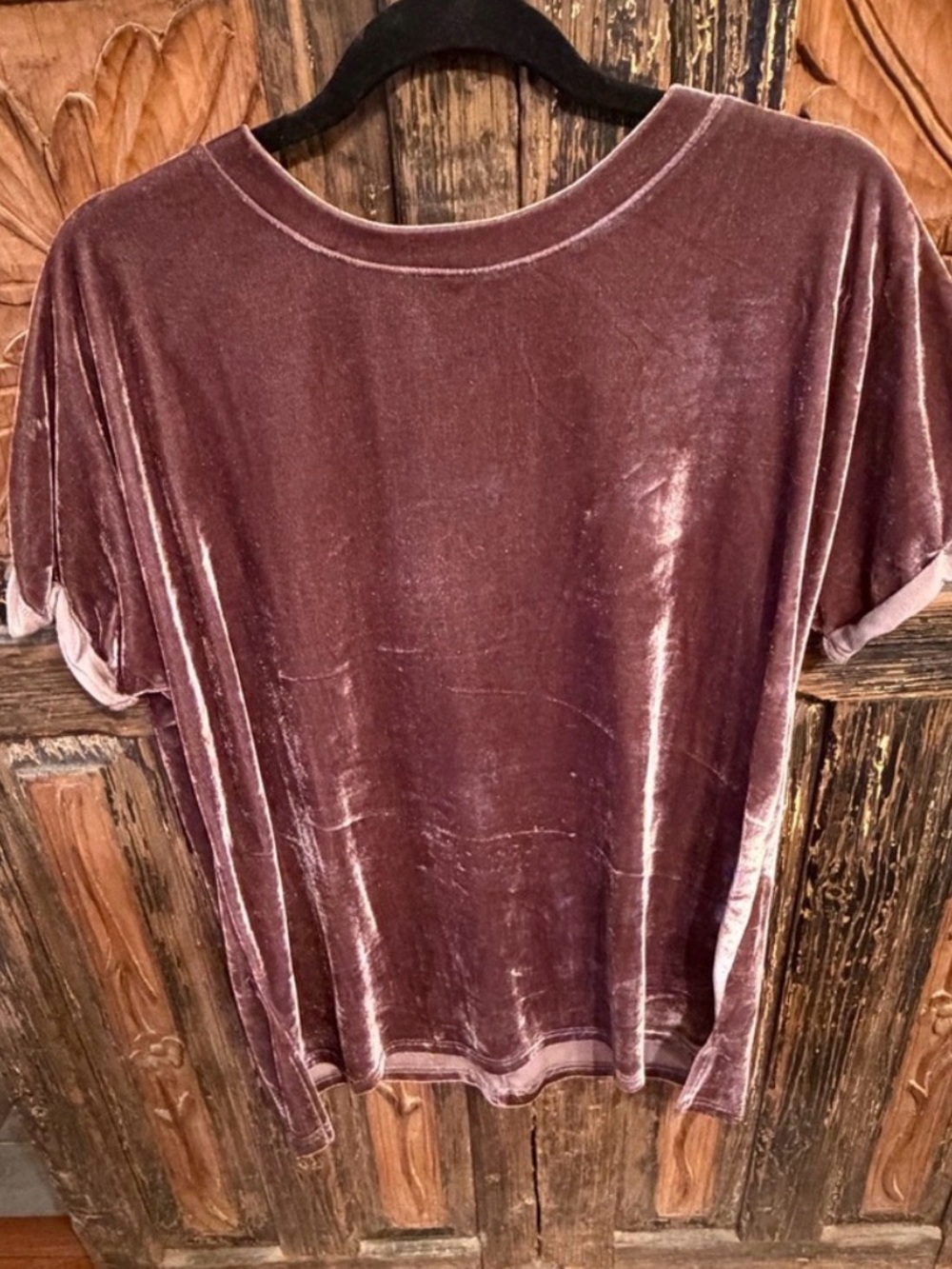 Velvet Short-Sleeve Blouse in Mauve